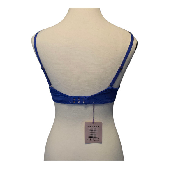 Savage x Fenty Bra Size 32B Blue Cyber Flocked Logo Unlined Demi Mesh Underwire - Picture 3 of 7